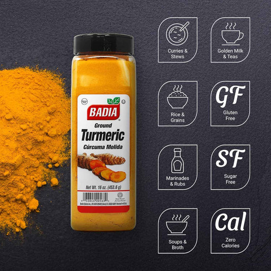 Badia Ground Turmeric Powder 16 oz – Birthday Gift for Mom Who Loves Indian Cooking and Golden Milk