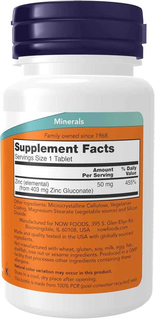 NOW Foods Zinc Gluconate 50 mg – Travel-Friendly Immune Support for On-the-Go Wellness, 100 Tablets