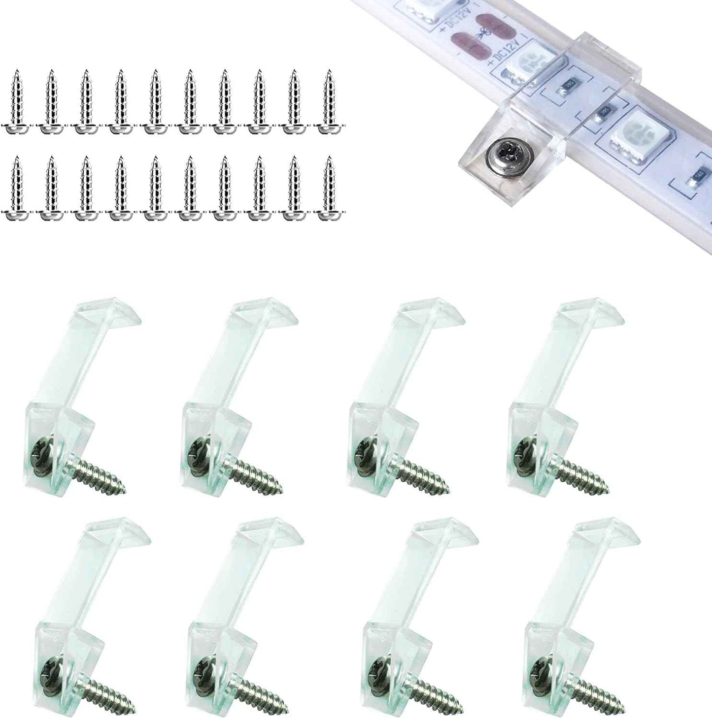 ATB Weatherproof LED Strip Light Clips for Camping Trailers and Patio Cover Installations, Clear 10mm/12mm Mounting Bracket Pack of 100