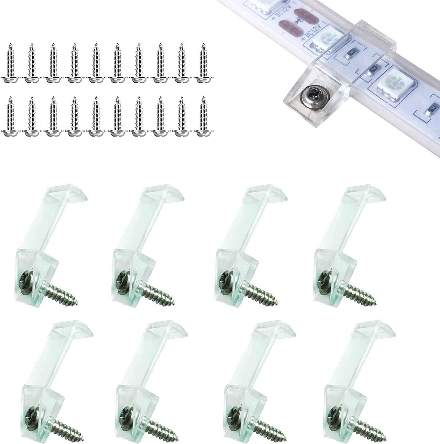 ATB Weatherproof LED Strip Light Clips for Camping Trailers and Patio Cover Installations, Clear 10mm/12mm Mounting Bracket Pack of 100