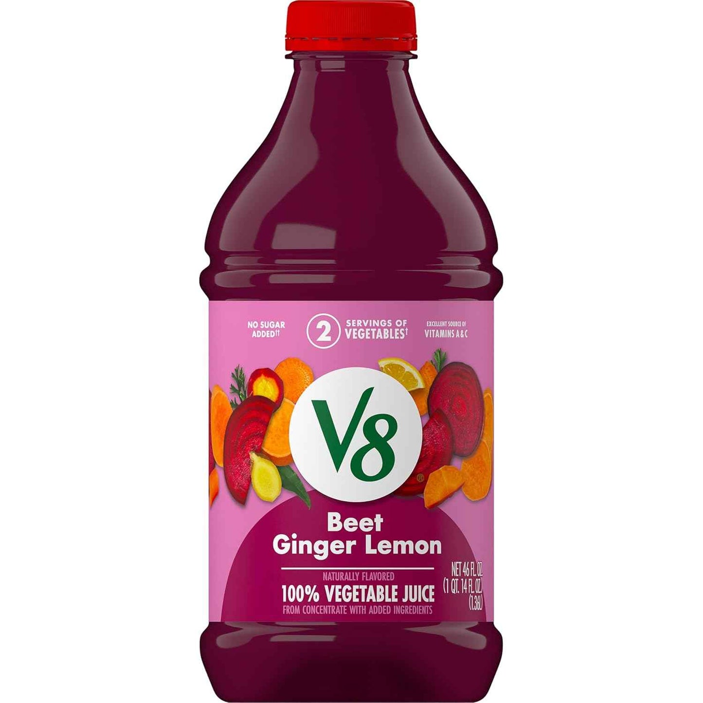 V8 Beet Ginger Lemon 100% Vegetable Juice – Daily Self-Care Beverage with Vitamins A, C and Zinc, 46 fl oz