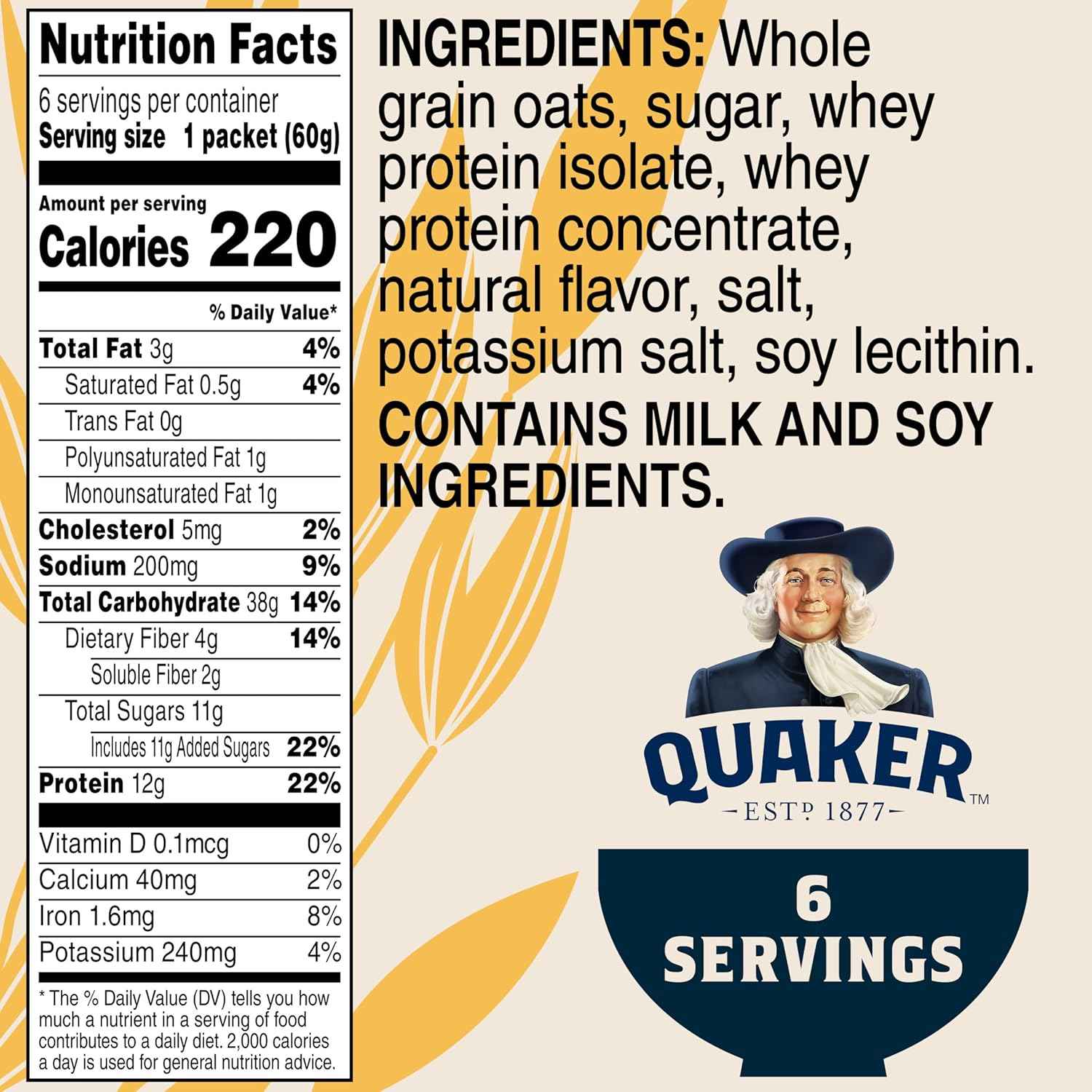 Quaker Protein Instant Oatmeal Maple Brown Sugar – Family-Friendly Wholesome Breakfast That Satisfies Kids Until Lunch, 6 Packets