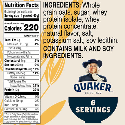 Quaker Protein Instant Oatmeal Maple Brown Sugar – Family-Friendly Wholesome Breakfast That Satisfies Kids Until Lunch, 6 Packets