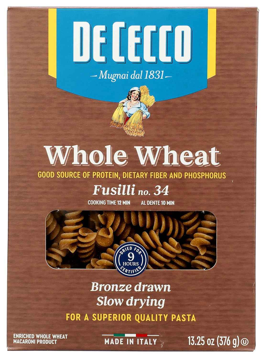 De Cecco Whole Wheat Fusilli – Kid-Friendly High-Fiber Pasta for School Lunch Bento Packs