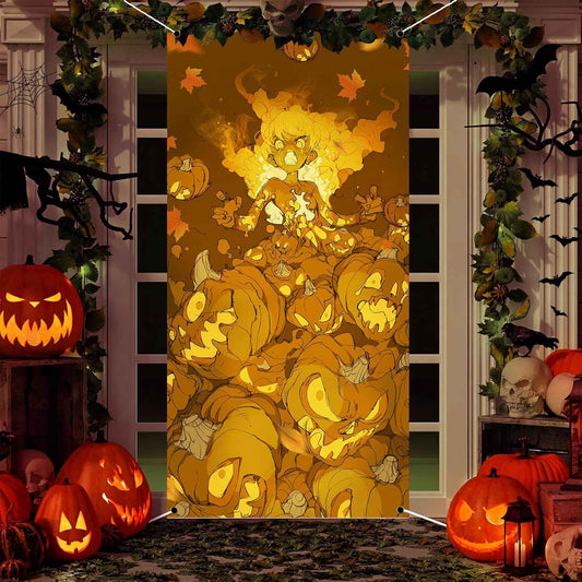Joydia Pumpkin Halloween Door Cover – Spooky Fall Housewarming Gift for Her & Seasonal Porch Decor 71x35in
