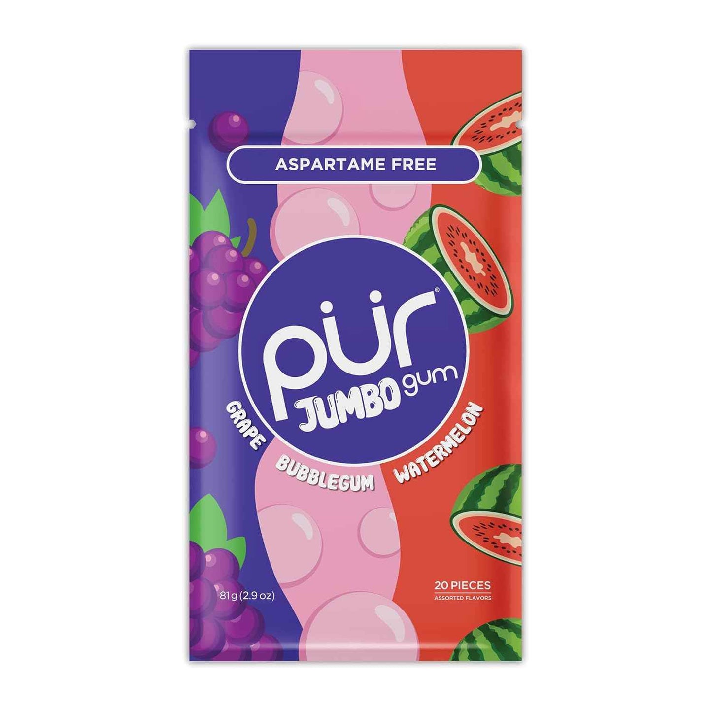 PUR Jumbo Gum | Stocking Stuffer & Easter Basket Gift for Health-Conscious Adults | Pack of 3 Xylitol Gum