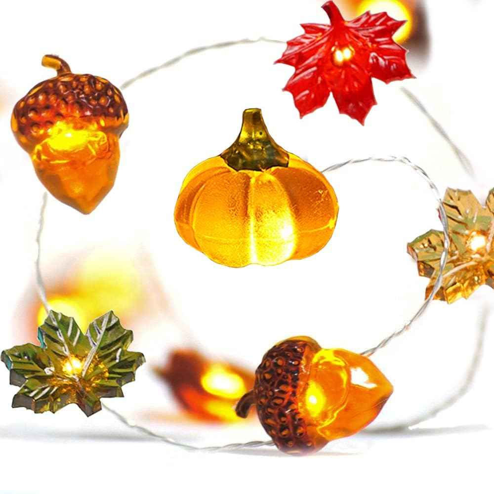 BOHON Autumn Acorn & Maple Garland Lights – Living Room Mantel Decor, 3D Pumpkin String for Cozy Home Atmosphere