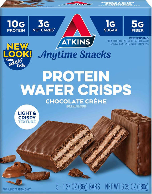 Atkins Chocolate Crème Protein Wafer Crisps – Thoughtful Care Package Gift for Keto Friends, Low-Carb Snack Box