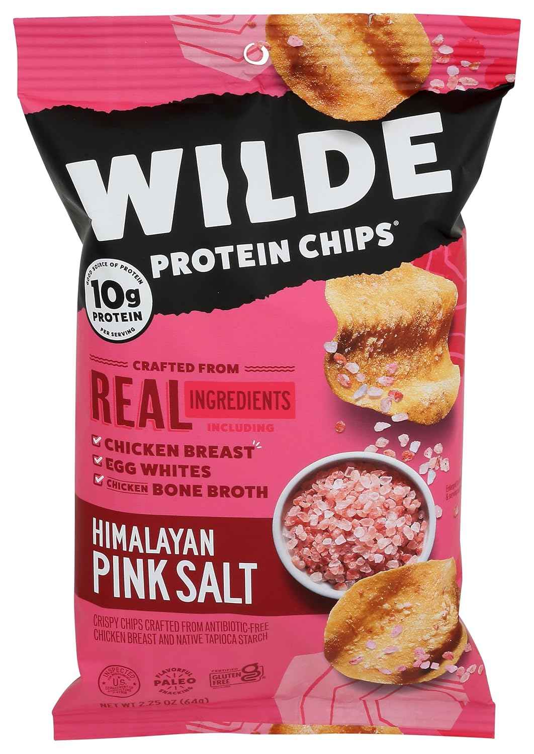 WILDE BRANDS Himalayan Pink Salt Chicken Chips – Grain-Free Mindful Snacking for Health-Conscious Home Pantries, 2.25 oz
