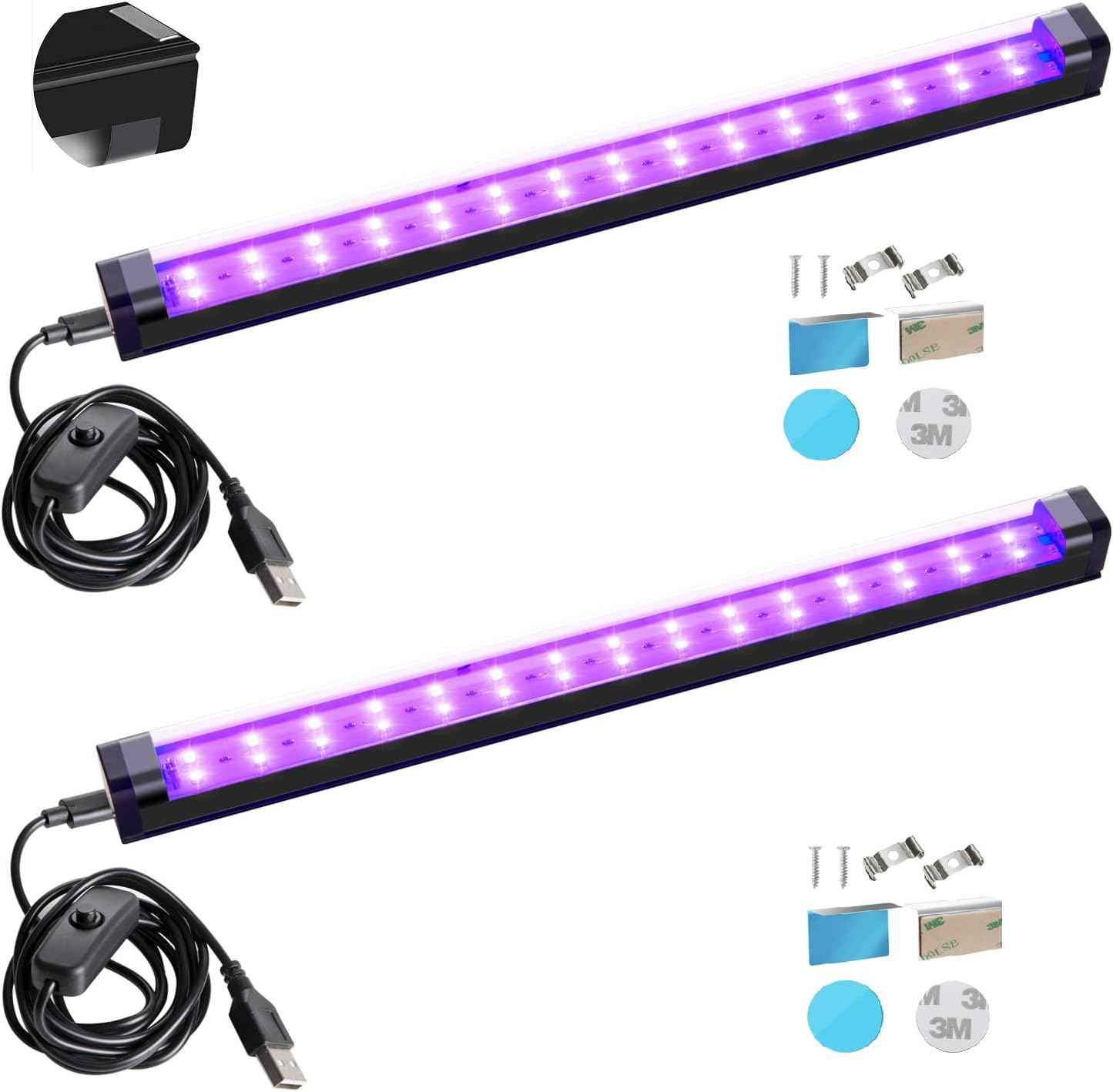THLITURE Black Light Bar – Flameless UV Lighting Safe Around Kids, Pets, and Curtains, Cool-Touch 1ft LED 2 Pack