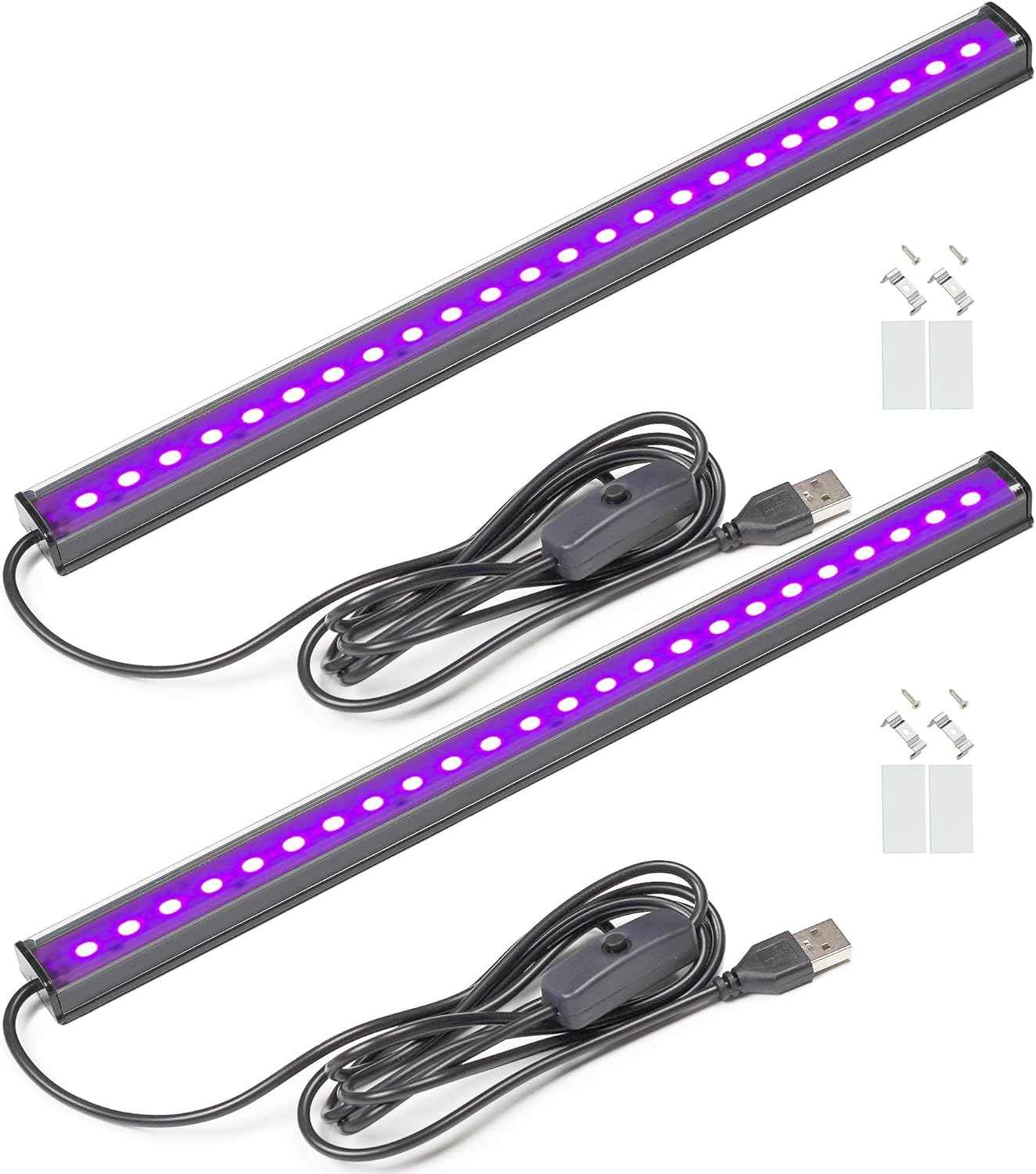 GREENIC USB Black Light Bar 2-Pack – 1ft UV LED Strip for Bedroom Decor and Living Room Aesthetic Glow Accents