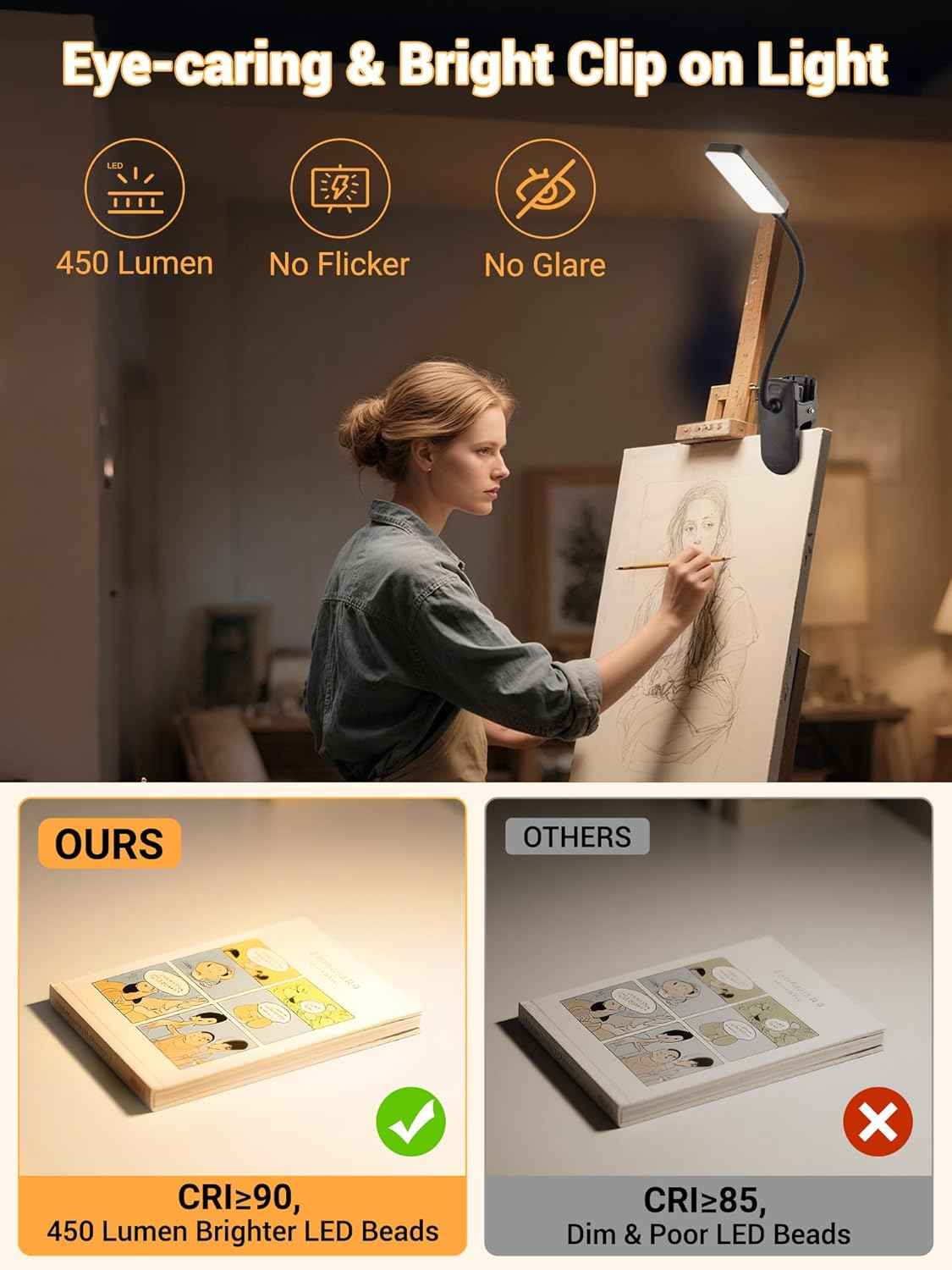 LuminGlow Pro Clip Lamp – Minimalist Reading Light for Intentional Living Spaces, Cordless Clean Design