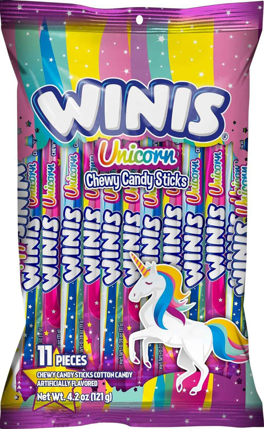 Winis Unicorn Cotton Candy Chewy Candy Sticks – Parent-Approved Taffy Treat for School Parties, Birthday Goody Bags, and After-School Snacking | 11 Individually Wrapped Pieces, Nut Free
