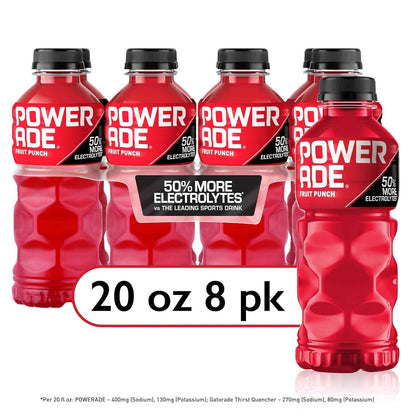 Powerade Fruit Punch – Kid-Friendly Electrolyte Drink for Lunch Boxes and Youth Sports, 20oz 8 Pack