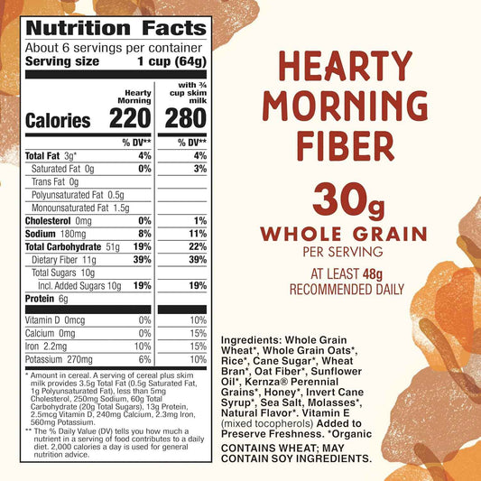 Cascadian Farm Hearty Morning Fiber Cereal for Busy Weekday Morning Routines, Pantry-Ready Bulk 4-Pack