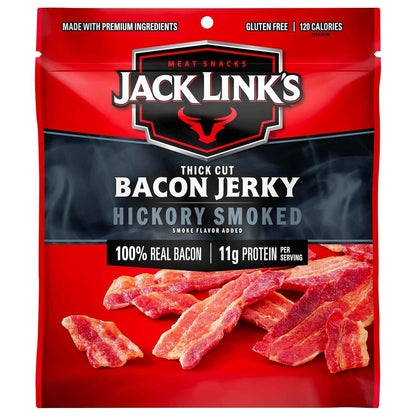 Jack Link's Bacon Jerky, Hickory Smoked – Portable Protein Snack for Hunting Blind and Camping Trip Lunches