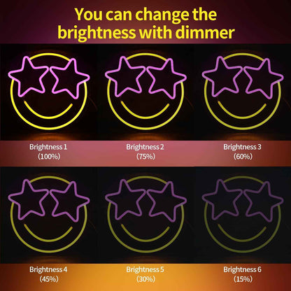 Wootfairy Smile Face Neon Sign – Child Safe LED Wall Light for Kids Room and Playroom, No Heat Dimmable Pink Yellow Decor