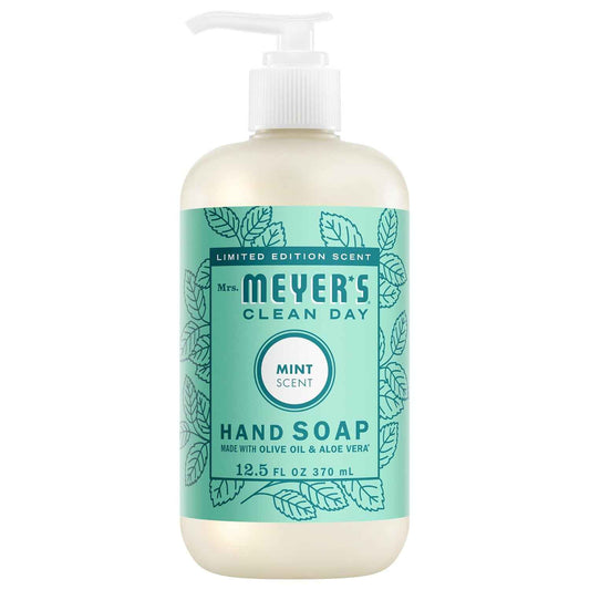 Mrs. Meyer's Clean Day Hand Soap, Mint, 12.5 fl oz – Display-Worthy Bottle for a Fresh Powder Room and Guest Bath Look