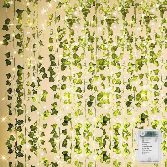 KASZOO Waterproof Artificial Ivy Garland with LED Lights – 84ft Outdoor Greenery for Patio and Garden Trellis