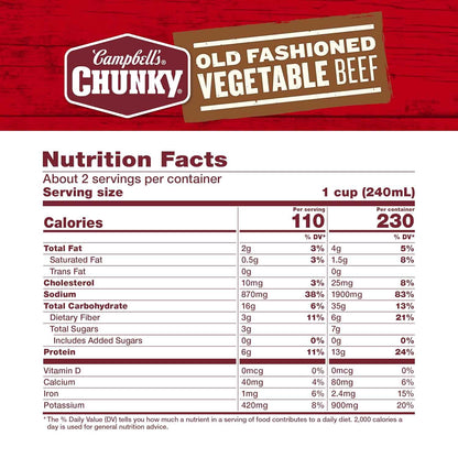 Campbell's Chunky Vegetable Beef Soup, 18.8 Oz Can – Comforting Warm Bowl for Sick Days and Self-Care Rituals
