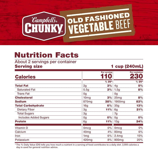 Campbell's Chunky Vegetable Beef Soup, 18.8 Oz Can – Comforting Warm Bowl for Sick Days and Self-Care Rituals