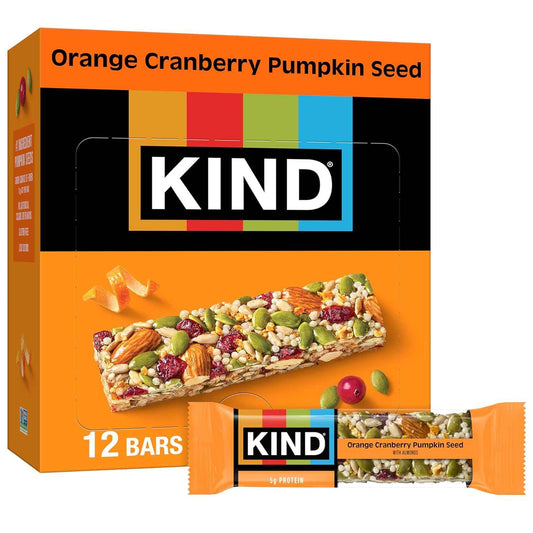 KIND Healthy Snacks Orange Cranberry Pumpkin Seed Bar – Mindful Wellness Snack for Self-Care Routines, 5g Protein and Fiber for Balanced Energy, 12 Count