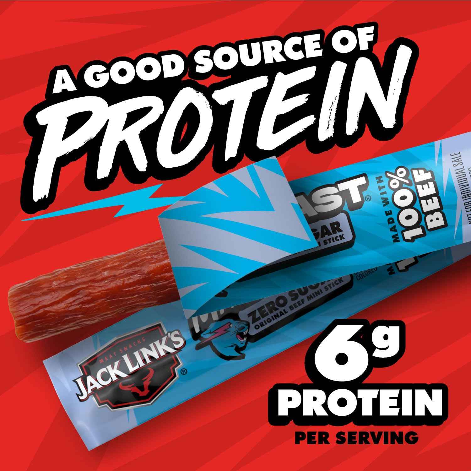 Jack Link's x MrBeast Zero Sugar Mini Beef Sticks – 6g Protein School Lunchbox Snack for Kids, 12 Individually Wrapped Sticks