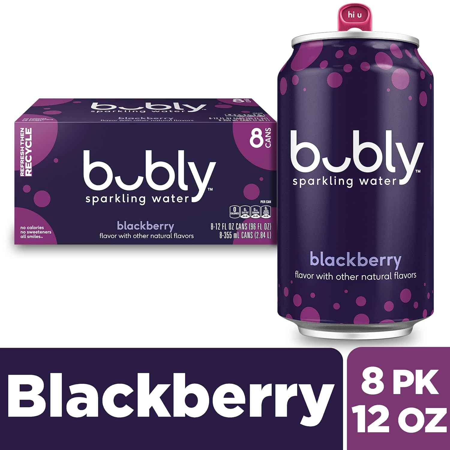 bubly Sparkling Water Blackberry – Lunchbox Ready Seltzer for School Snacks and Soccer Practice Hydration, Pack of 8 Cans