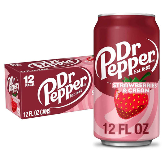 Dr Pepper Strawberries and Cream Zero Sugar 12-Pack – Guilt-Free Sweet Treat for Diet Days and Mindful Indulgence