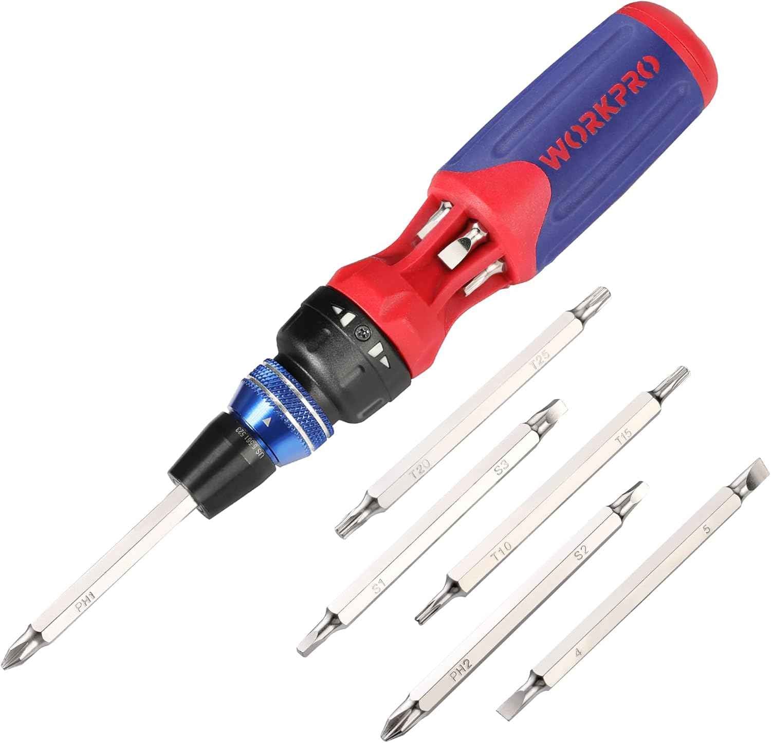 WORKPRO 12-in-1 Ratcheting Screwdriver – Clutter-Free Drawer Upgrade Replacing 12 Loose Drivers