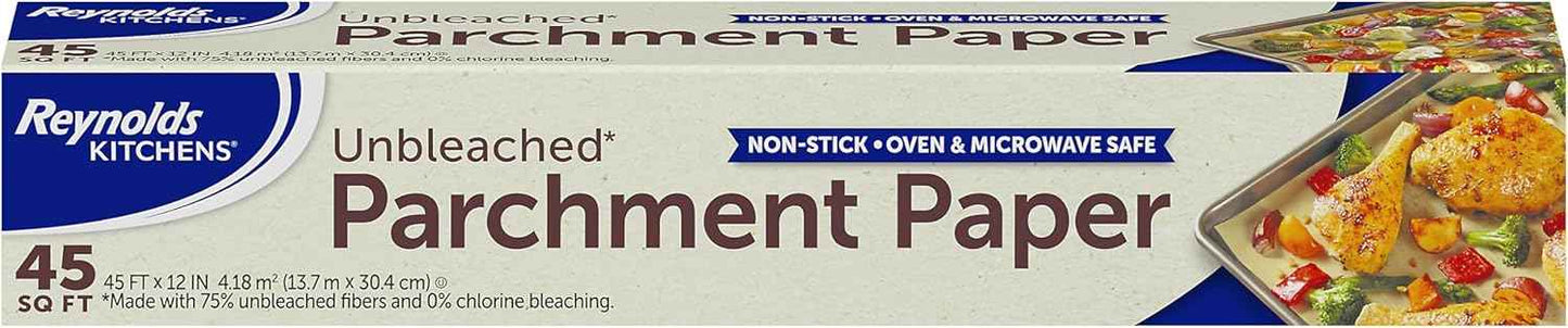Reynolds Kitchens Unbleached Parchment Paper Roll for Clean-Eating Home Bakers, Chlorine-Free Baking Liner for Healthy Sheet-Pan Dinners