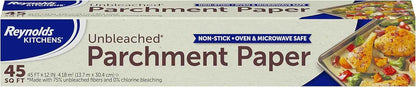 Reynolds Kitchens Unbleached Parchment Paper Roll for Clean-Eating Home Bakers, Chlorine-Free Baking Liner for Healthy Sheet-Pan Dinners
