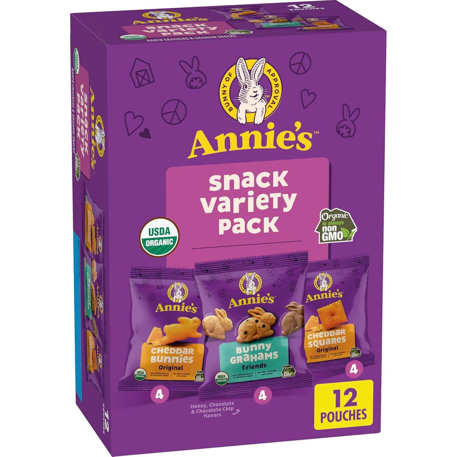 Annie's Organic Cheddar Bunnies, Bunny Grahams & Squares – After-School Snack Box for Picky Eaters