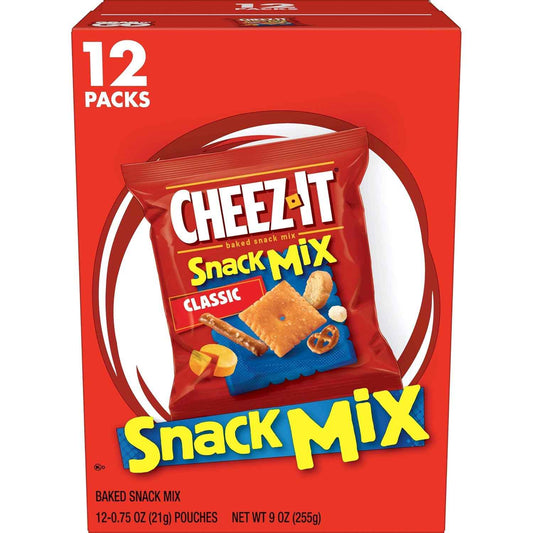 Cheez-It Snack Mix, Kids Snack Box for Lunchbox Packing, 12 Single-Serve Pouches with Real Cheese Crackers