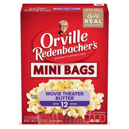 Orville Redenbacher's Movie Theater Butter Microwave Popcorn Mini Bags – Office Break Room Snack for Remote Workers, 1.5 oz Each, 12-Count