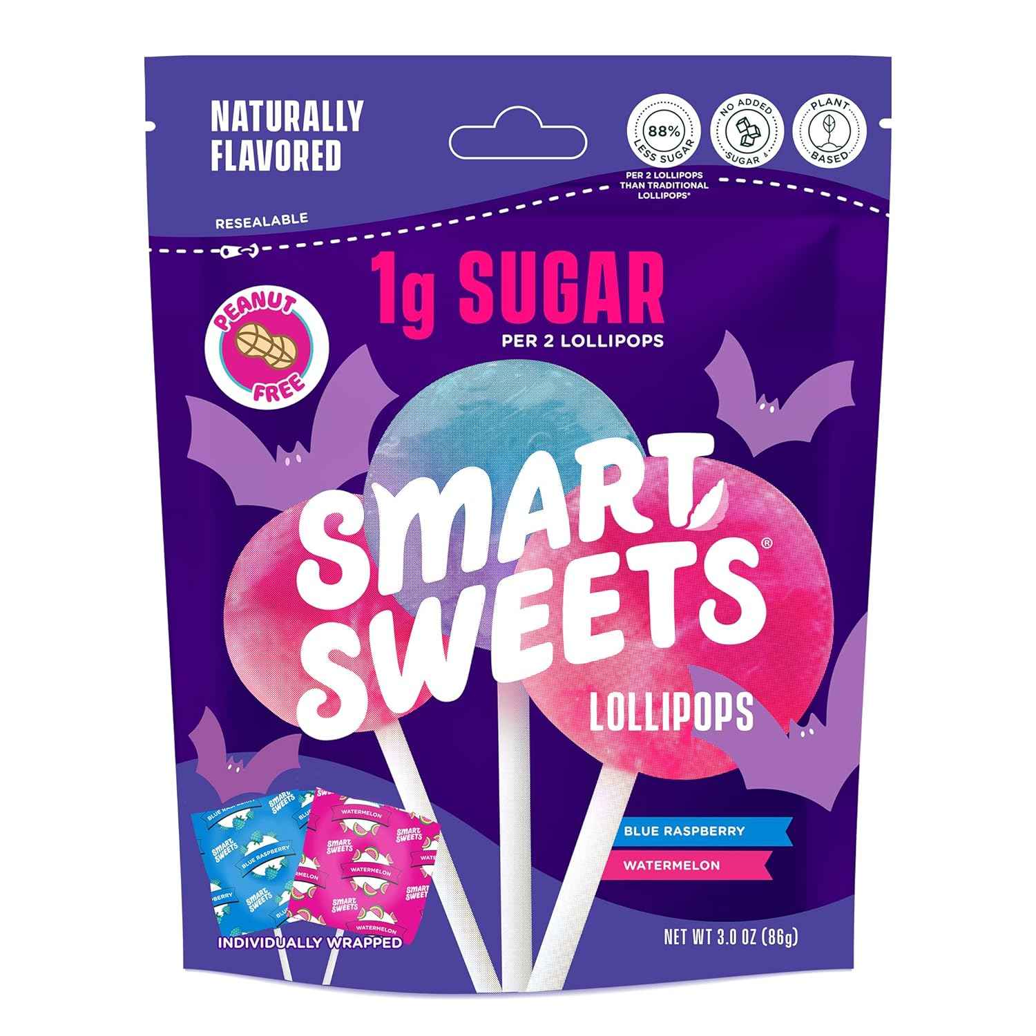 SmartSweets Halloween Lollipops – Clean Label Office Snack, Stevia Sweetened Plant Based Candy