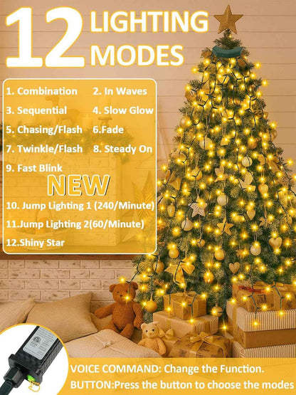 Cascadia Lights Child-Safe Voice-Activated Christmas Tree Lights for Family Living Room, Cool-to-Touch LED Waterfall Lights with 6h Auto Shutoff