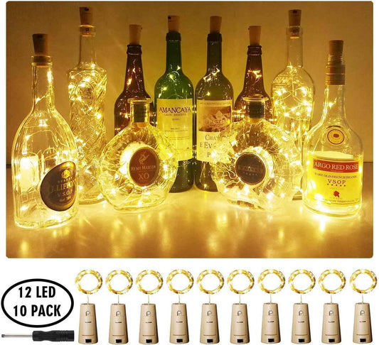 Aluan Bottle Cork LED Lights 12 LED 10 Pack – Aesthetic Shelf and Mantel Decoration for Modern Home Interiors, Warm Glow