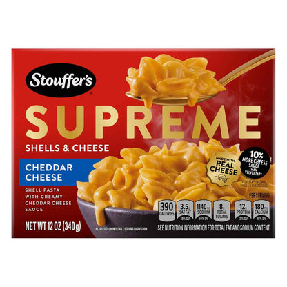 Stouffer's Supreme Shells and Cheese – One-Box Dinner with No Extra Ingredients, 12 oz Cheddar Shells Kit