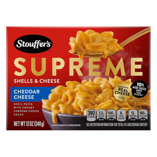 Stouffer's Supreme Shells and Cheese – One-Box Dinner with No Extra Ingredients, 12 oz Cheddar Shells Kit