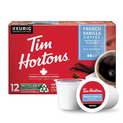 Tim Hortons French Vanilla Coffee, Single-Serve K-Cup Pods for Keurig – Quick Morning Coffee for Remote Workers, 12 Count