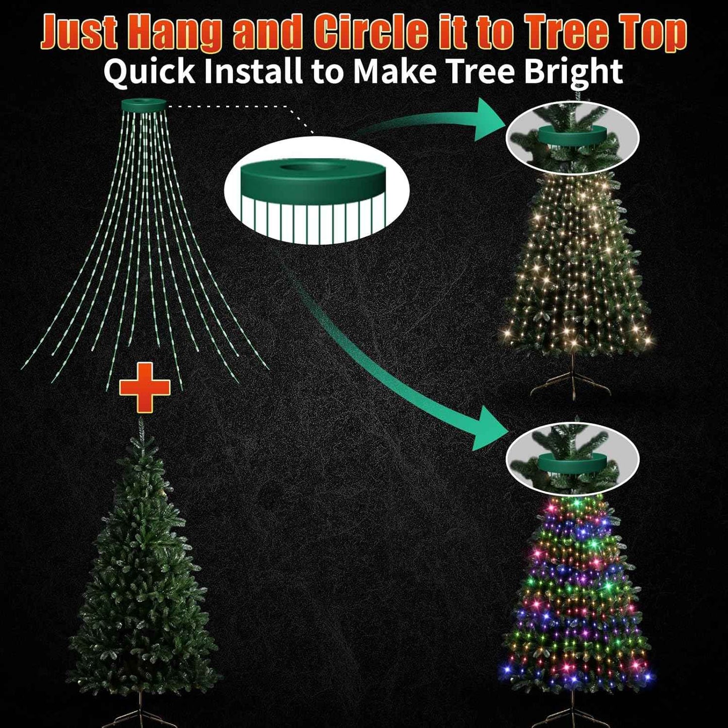 Kringle Bros Christmas Tree Lighting Ring – Aesthetic Bedroom & Family Room Glow, Warm White & Multicolor Modes