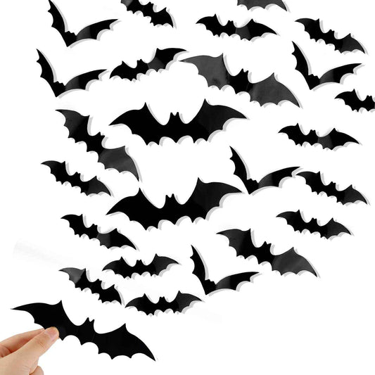 DIYASY Halloween Bat Wall Decals 120 Piece 4 Size Set Waterproof Reusable Home Decor for Moody Cozy Interiors