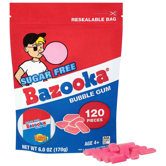 Bazooka Sugar-Free Bubble Gum Bulk – Fun Throwback Gift for Him and Her, Office Candy Dish and Care Package Treat, 120 Ct