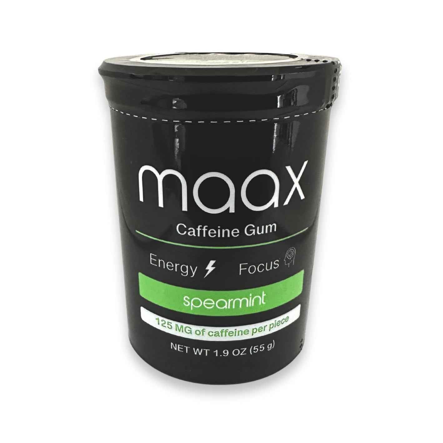 Maax Caffeine Energy Gum | Trail & Hike Energy Boost | 125mg Spearmint, 25 Pieces