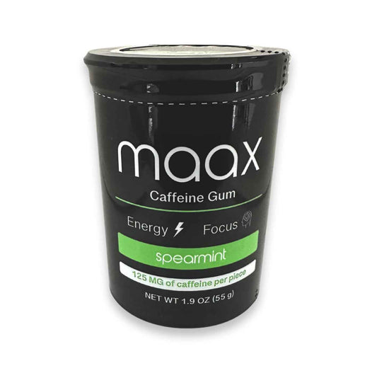 Maax Caffeine Energy Gum | Trail & Hike Energy Boost | 125mg Spearmint, 25 Pieces