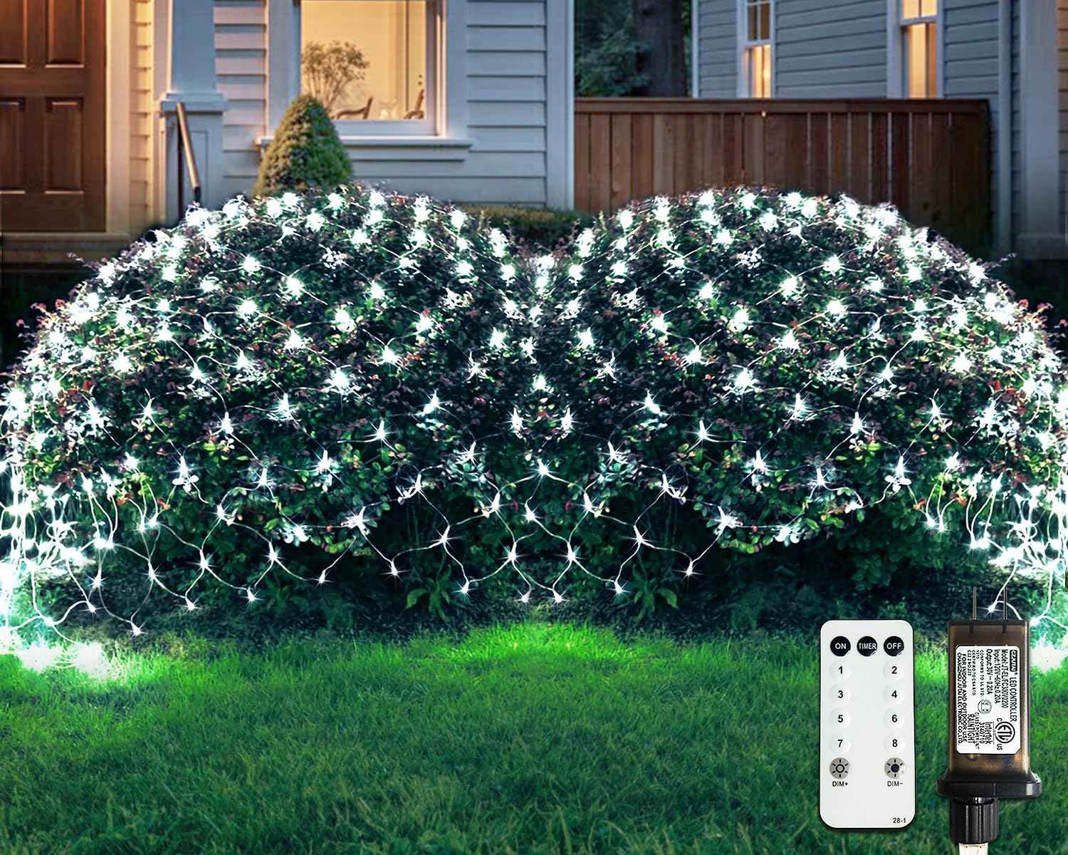 JMEXSUSS Outdoor Net Mesh Lights – 12ft x 5ft Patio and Garden String Lights with 8 Modes and Timer