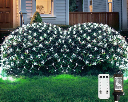 JMEXSUSS Outdoor Net Mesh Lights – 12ft x 5ft Patio and Garden String Lights with 8 Modes and Timer