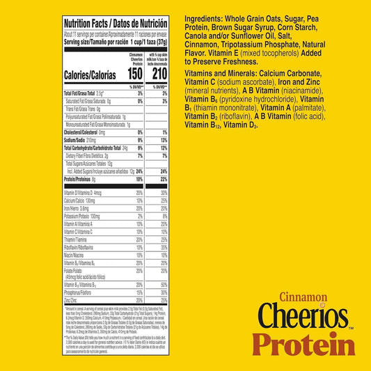 Cheerios Protein Cereal, Cinnamon – Easy Office Pantry Cereal for Busy Professionals, 2-Pack