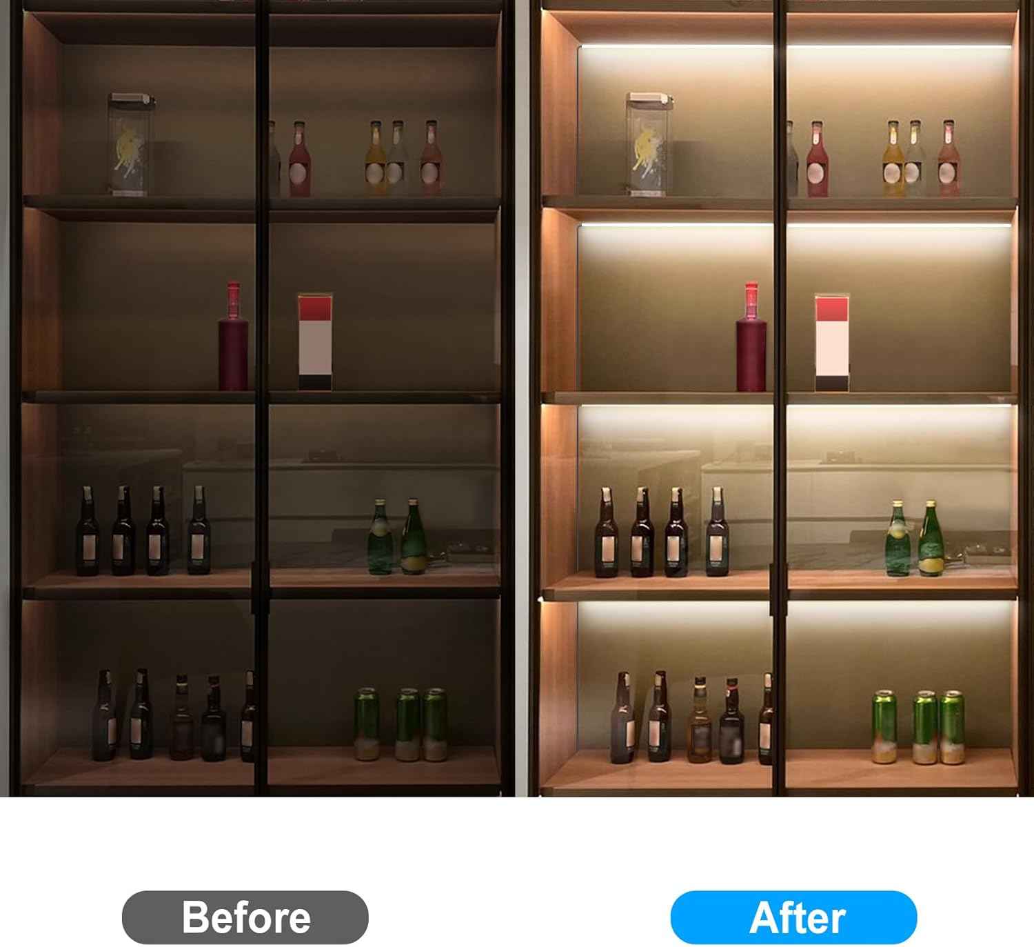 JUSJUBR Ultra-Slim LED Strip Lights for Clutter-Free Cabinets, Concealed Under-Cabinet Lighting in Clean Aluminum
